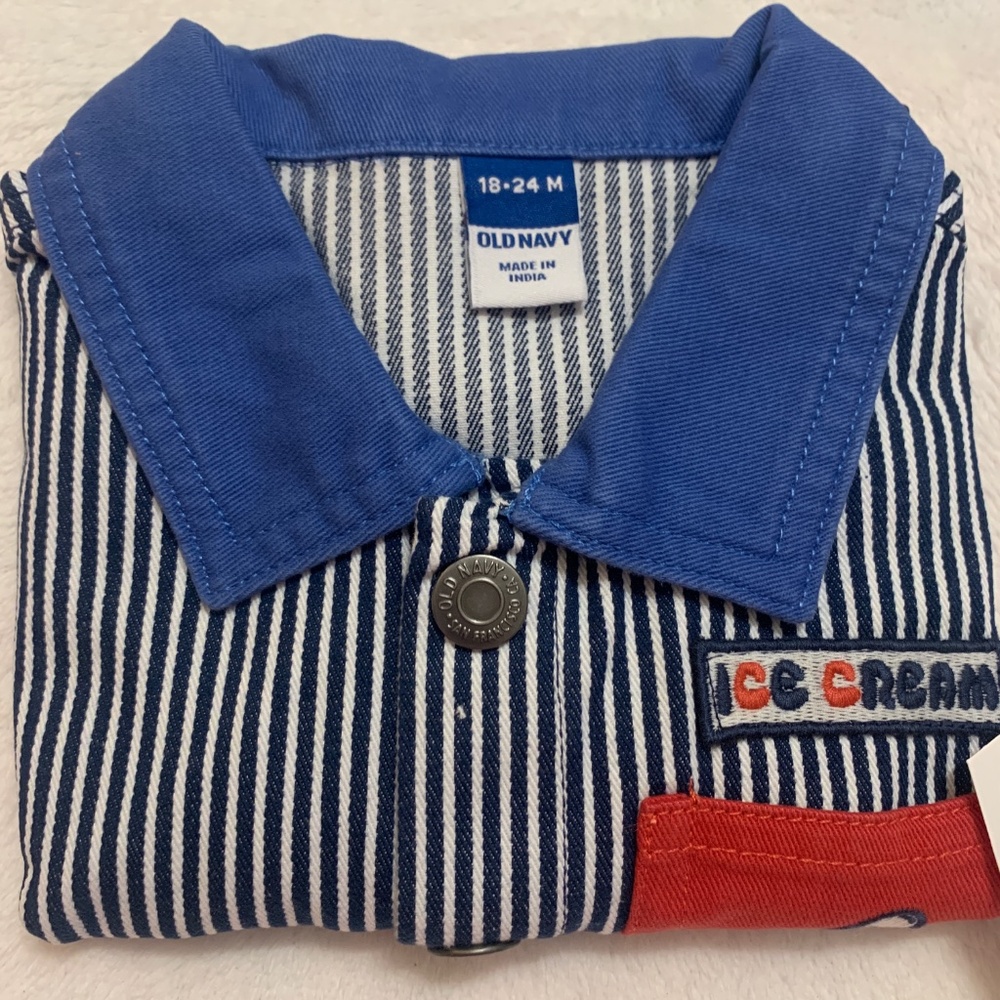 Railroad Stripe Twill Snap Jacket Baby Loose Collared Ice Cream Pocket NWT - Picture 11 of 14